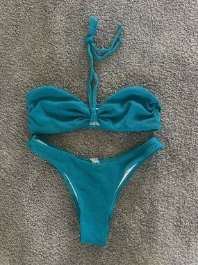 SHEIN Teal Textured Bandeau Bikini Set